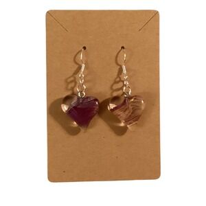 Heart Dangle Earrings Purple Swirl Silver Tone Women's‎ Jewelry